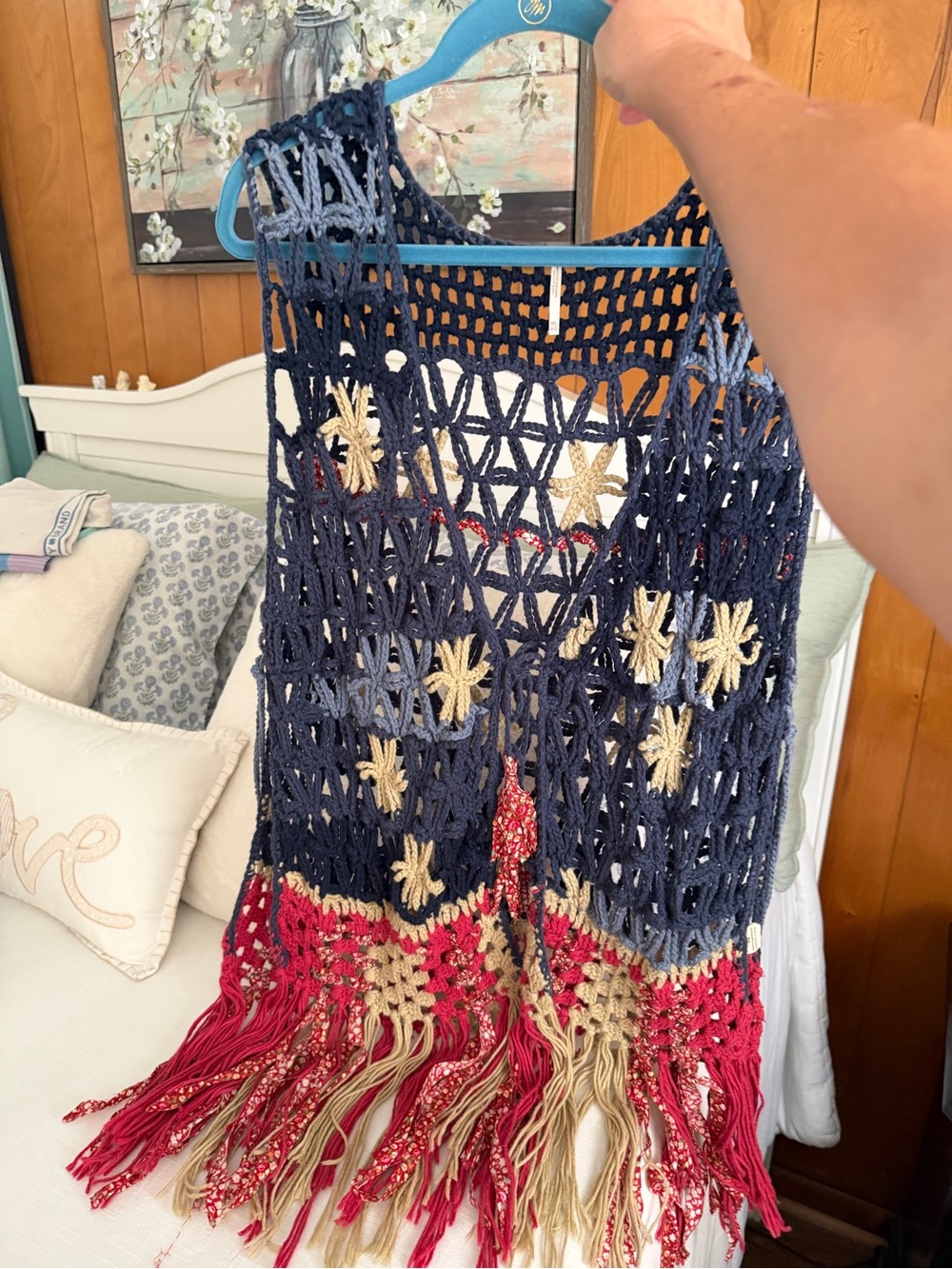 Free People American 🇺🇸 Dreaming Festival Boho Vest Blue Red Size ML - Picture 6 of 9